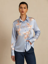 [Light Blue] SilkSilky  19Momme Long Sleeve Lapel Collar Women's Shirt 004