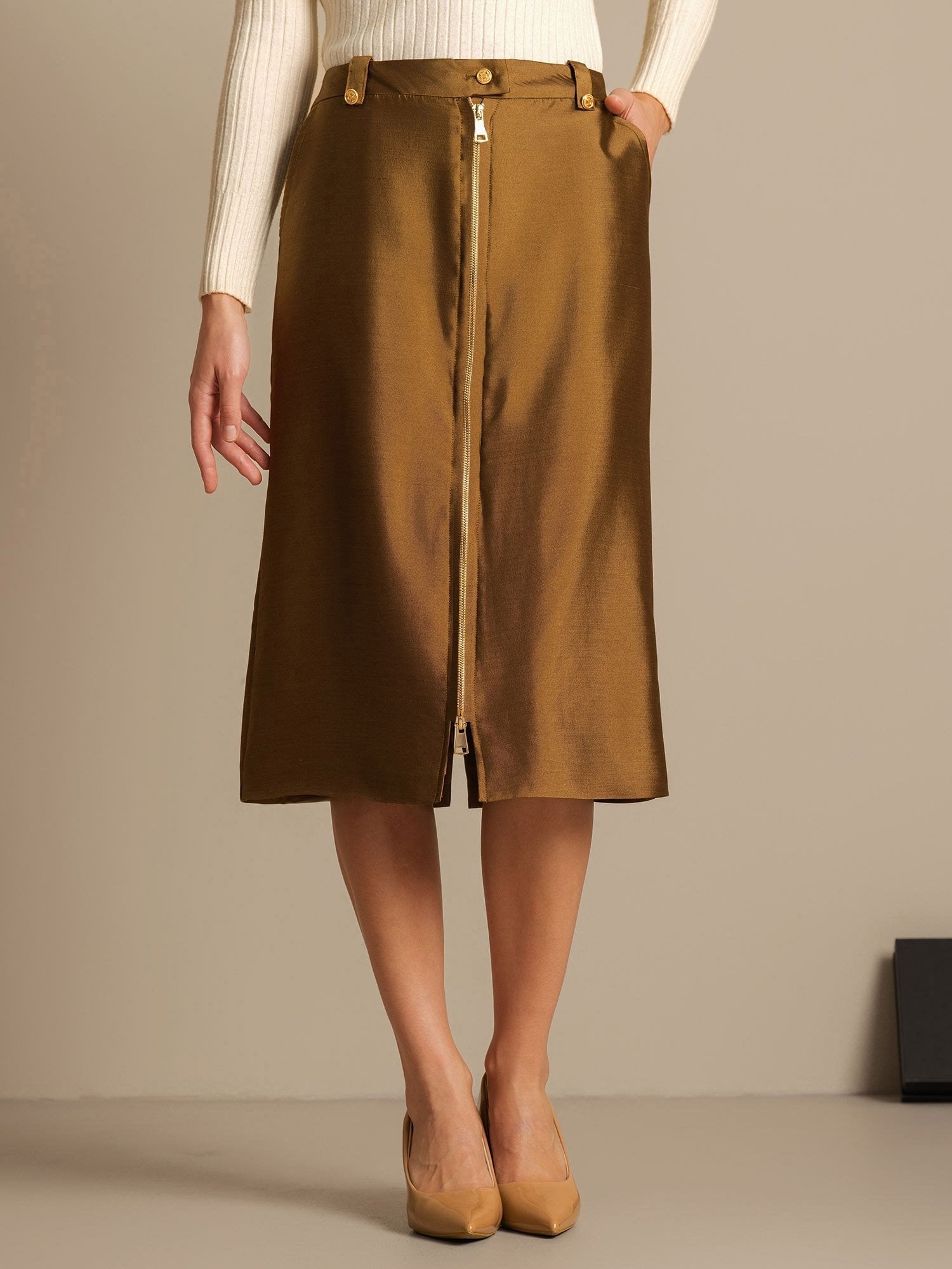 [Bronze] SilkSilky  32Momme Silk Split Skirt 003,