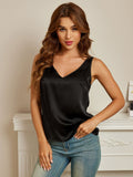 SilkSilky US Pure Silk Sleeveless V Neck Camisole Top Black 001