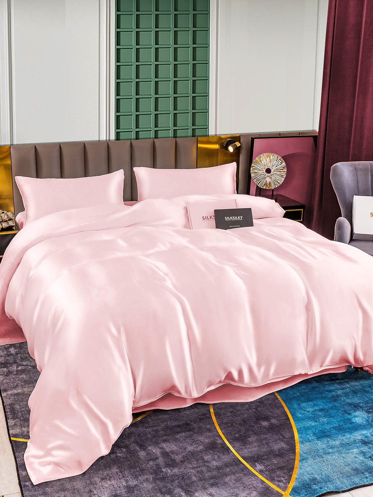 SilkSilky US 25Momme Pure Silk Bedding Set Pink 002