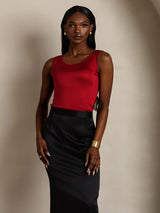 [Wine] SilkSilky  100% Silk Jersey Sleeveless Round Neck Women's T-Shirt 004
