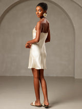 [Light Yellow] SilkSilky  Spaghetti Strap Cowl Neck Dress 002