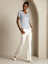 [Light Gray] SilkSilky  Short Sleeve V Neck Women's T-Shirt 008
