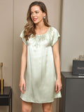 SilkSilky US Pure Silk Cap Sleeve Tie Neck Nightgown MintGreen 003