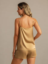 [Tan] SilkSilky  Spaghetti Strap Scoop Neck Camisole Set 002