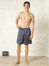 [Navy Ginkgo] SilkSilky  Pure Silk Mens Sleep Bottoms 003,