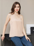 SilkSilky US Pure Silk Sleeveless V Neck Camisole Top Beige 005