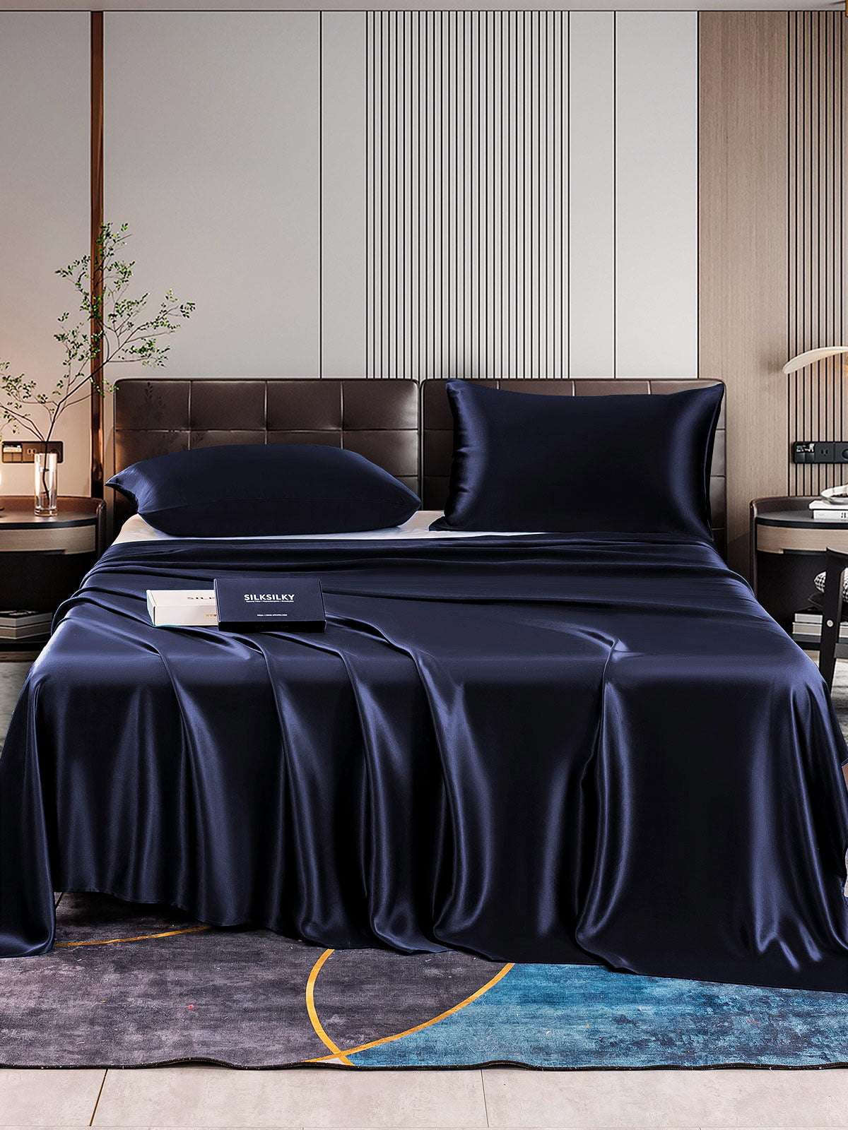 SilkSilky US 22Momme Pure Silk Bedding Set DarkBlue 001