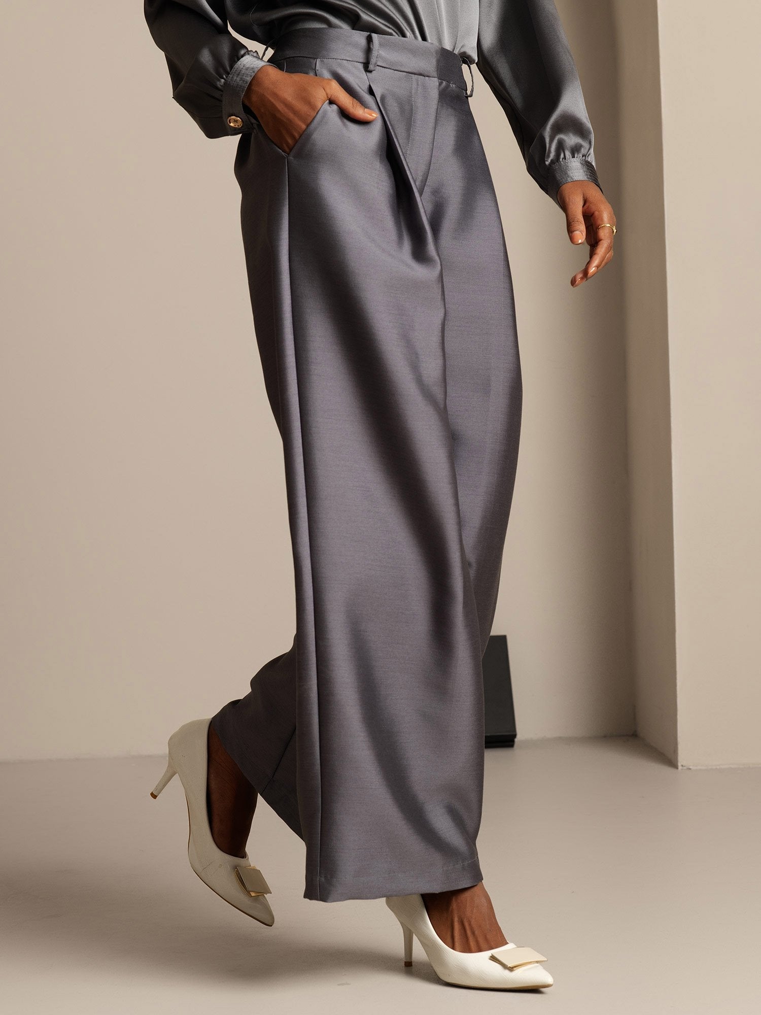 [Gray] SilkSilky  32Momme Silk Womens Pants 003,