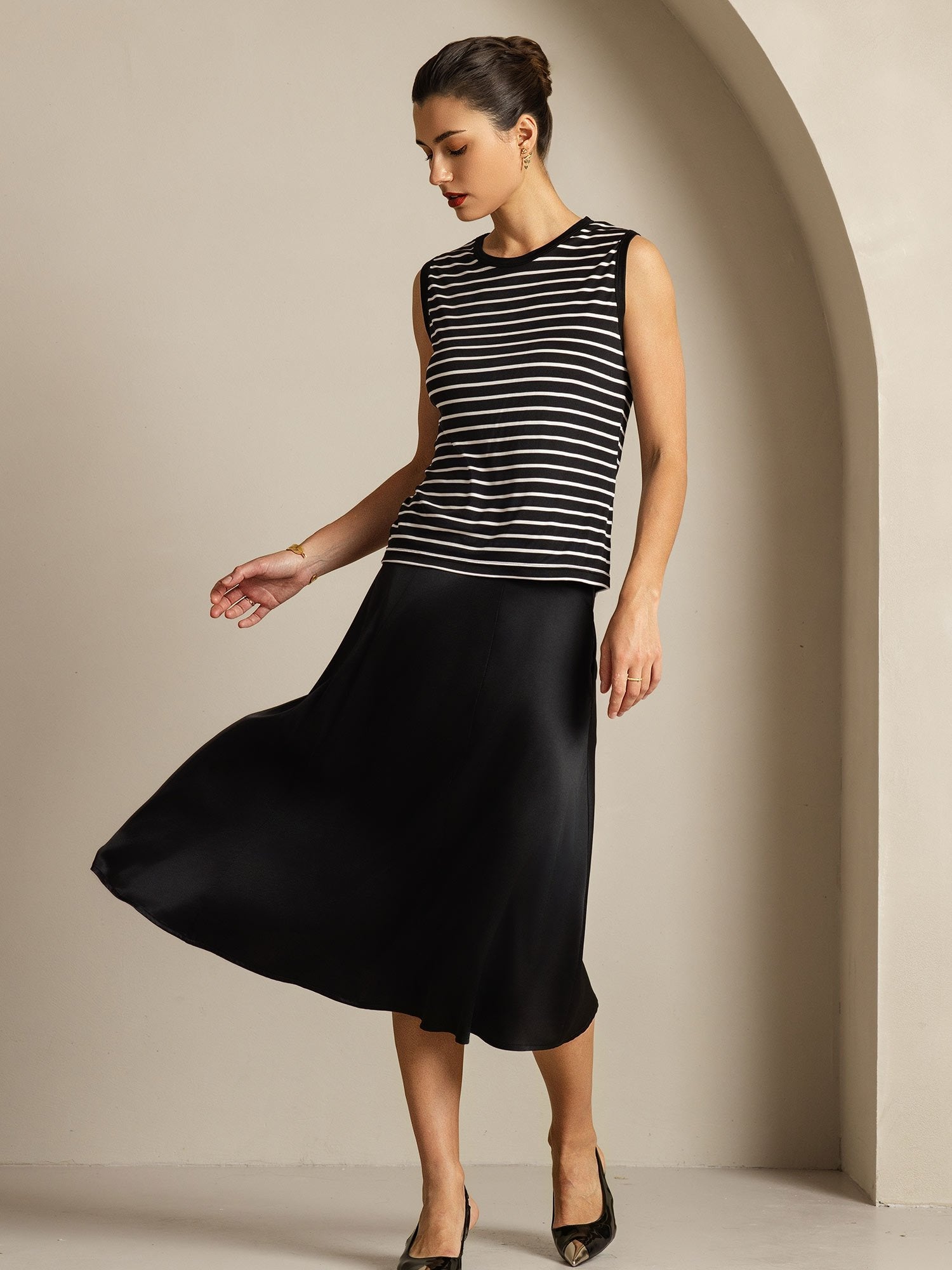 [BlackStripe] SilkSilky Pure Silk Round Neck Camisole Top 005