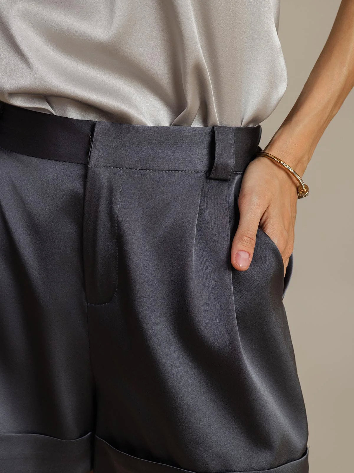 [Dark Gray] SilkSilky  19Momme Silk Womens Shorts 004
