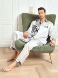 SilkSilky US Pure Silk Long Sleeve Lapel Men's Pajamas Gray 009