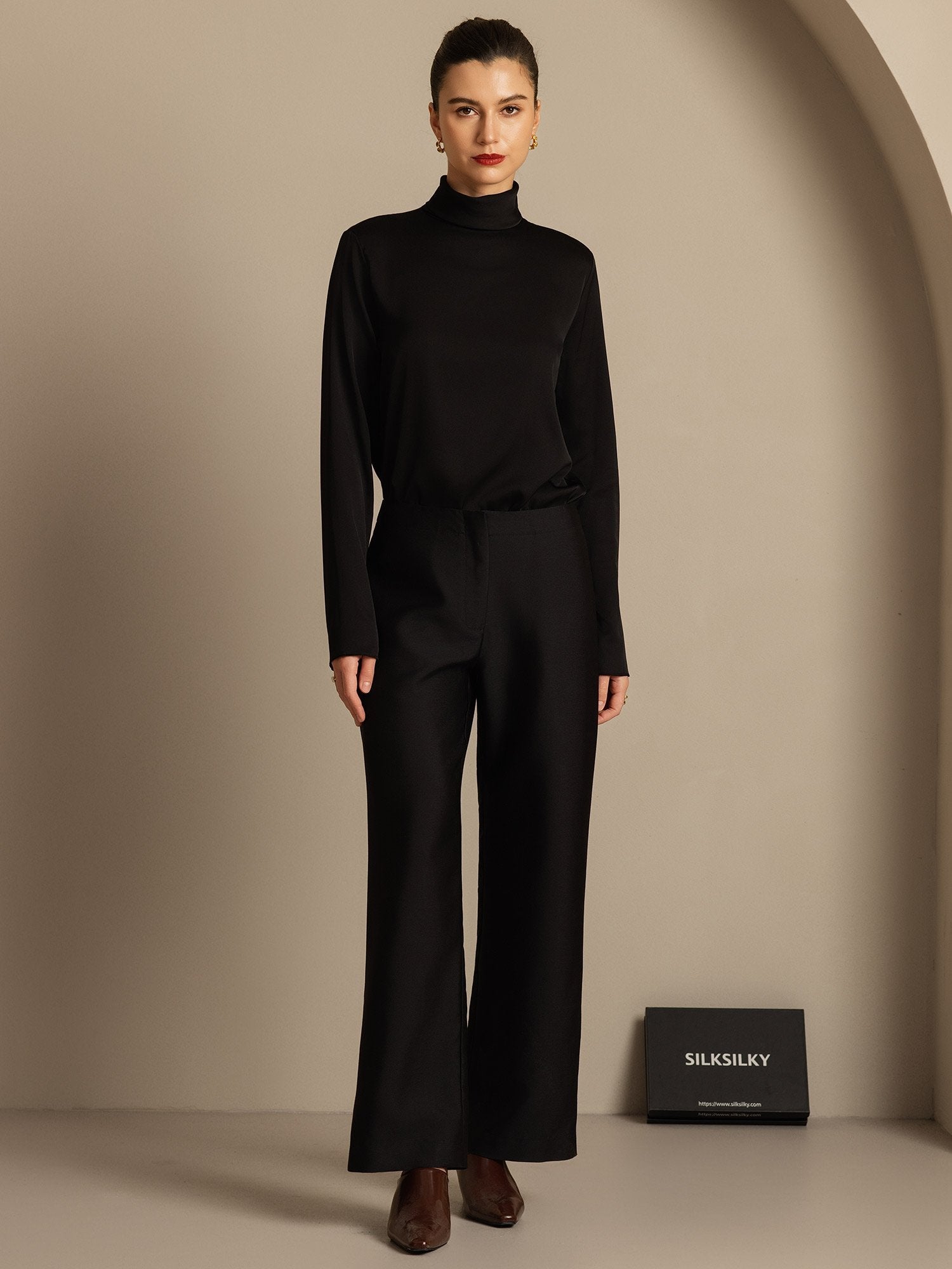 [Black] SilkSilky  32Momme Silk Womens Pants 005,