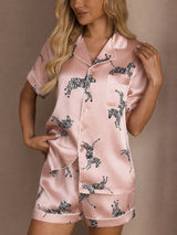 [Pink Zebra] SilkSilky  Short Sleeve Lapel Collar Women's Pajamas 004