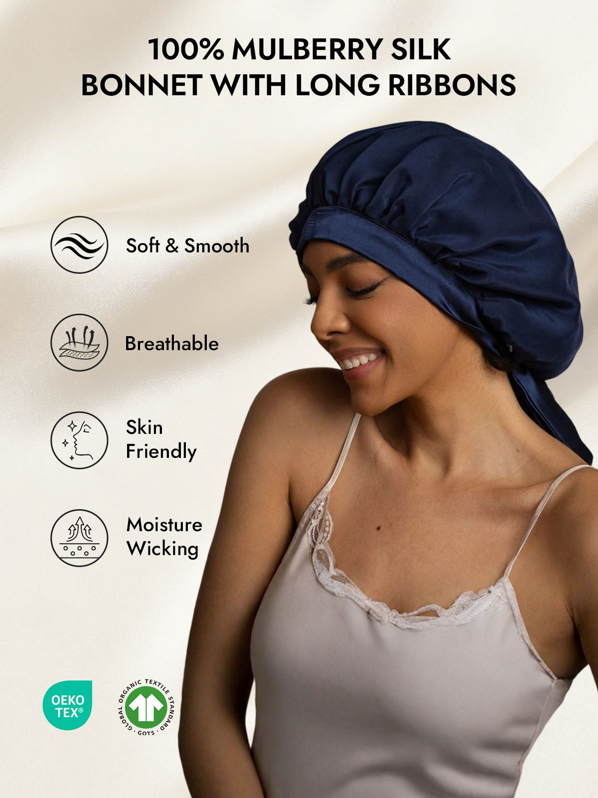 [Dark Blue] SilkSilky  Pure Silk Sleep Cap 002