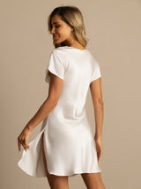 [White] SilkSilky  Short Sleeve V Neck Nightgown 002