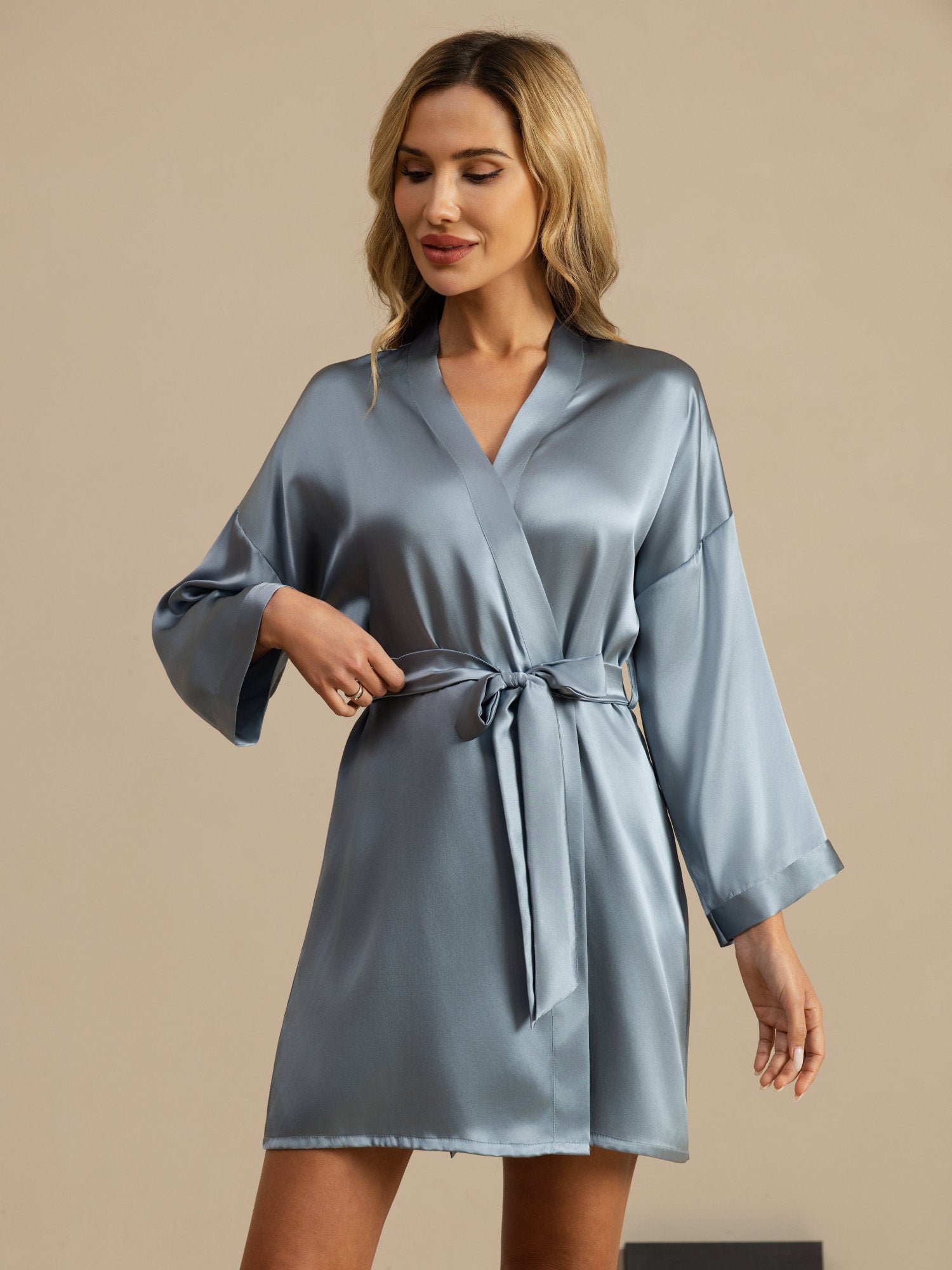[Grayish Blue] SilkSilky  3/4 Sleeve Women's Robe 004