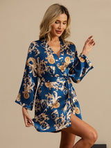 [Navy Dragon] SilkSilky  3/4 Sleeve Women's Robe 001
