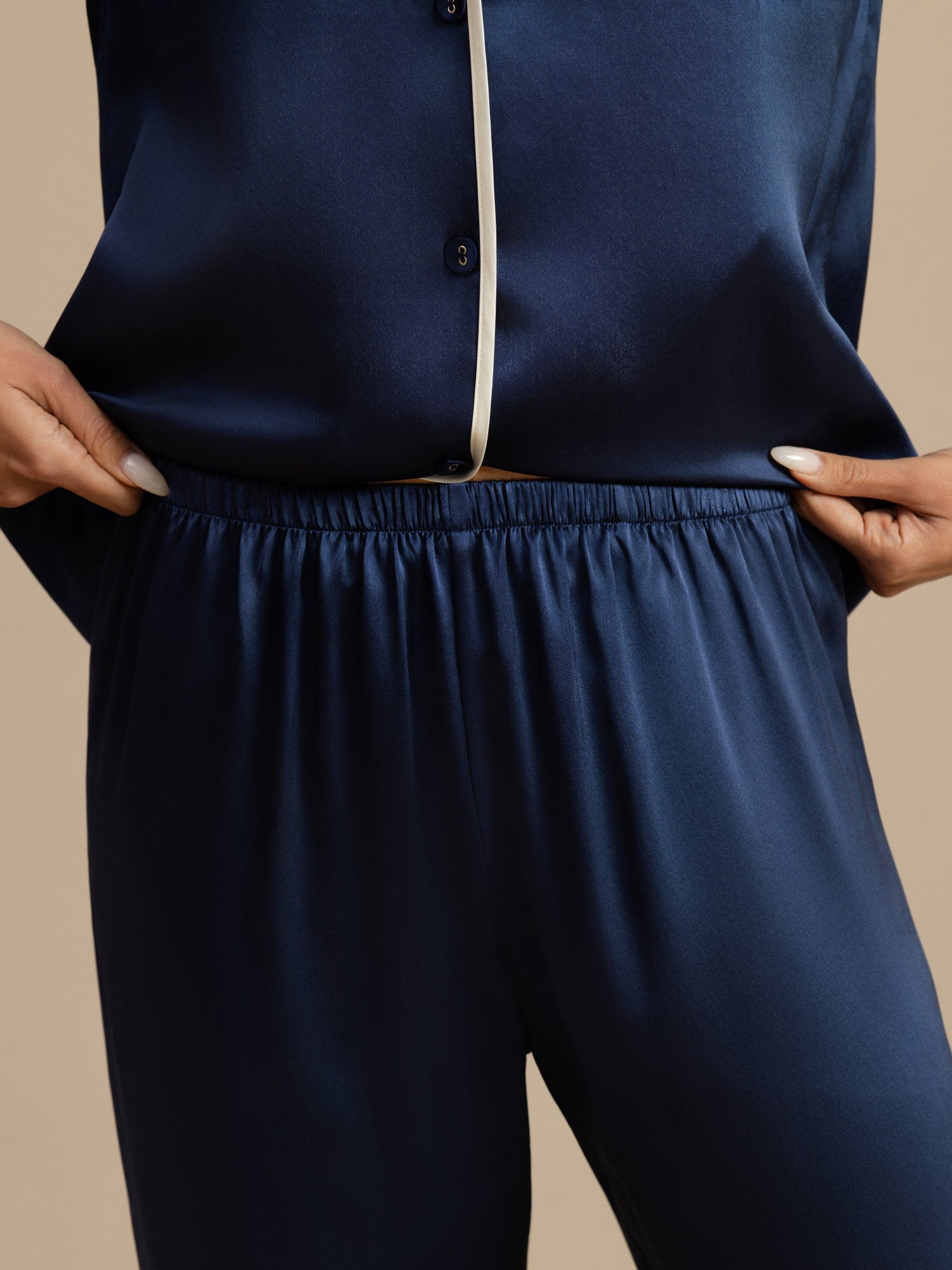 [Dark Blue] SilkSilky  Long Sleeve Notch Collar Women's Pajamas 005