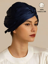 [Dark Blue] SilkSilky  22Momme Pure Silk Sleep Cap 001