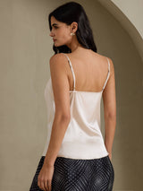 [Beige] SilkSilky  Spaghetti Strap Cowl Neck Camisole Top 002