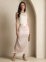 [Beige] SilkSilky  100% Silk Jersey Sleeveless Round Neck Women's T-Shirt 007