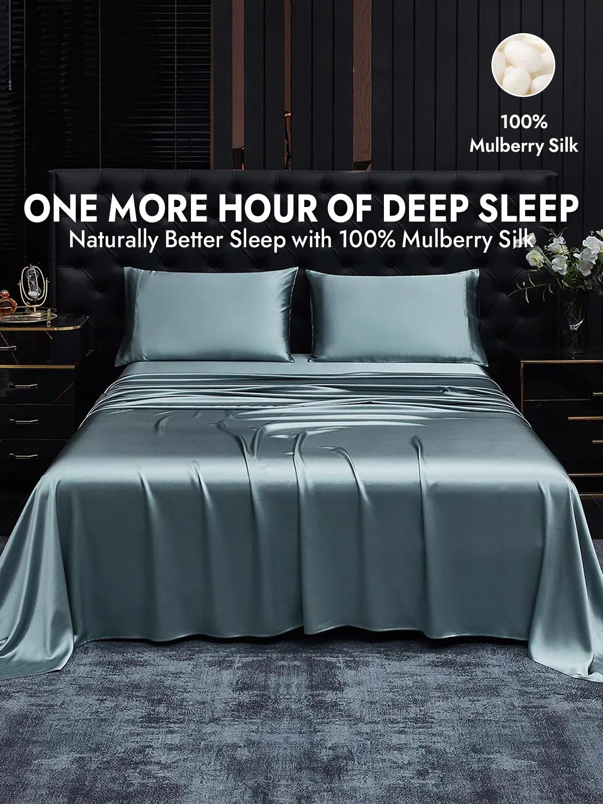 [Grayish Blue] SilkSilky  19Momme Silk Bedding Set 001