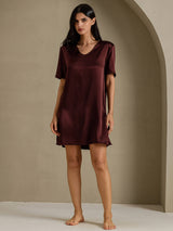 [Brown] SilkSilky  Half Sleeve V Neck Nightgown 007