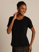 [Black] SilkSilky  100% Silk Jersey Short Sleeve Round Neck Women's T-Shirt 005
