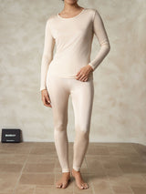 [Tan] SilkSilky  Long Sleeve Round Neck Women's Long Johns 003