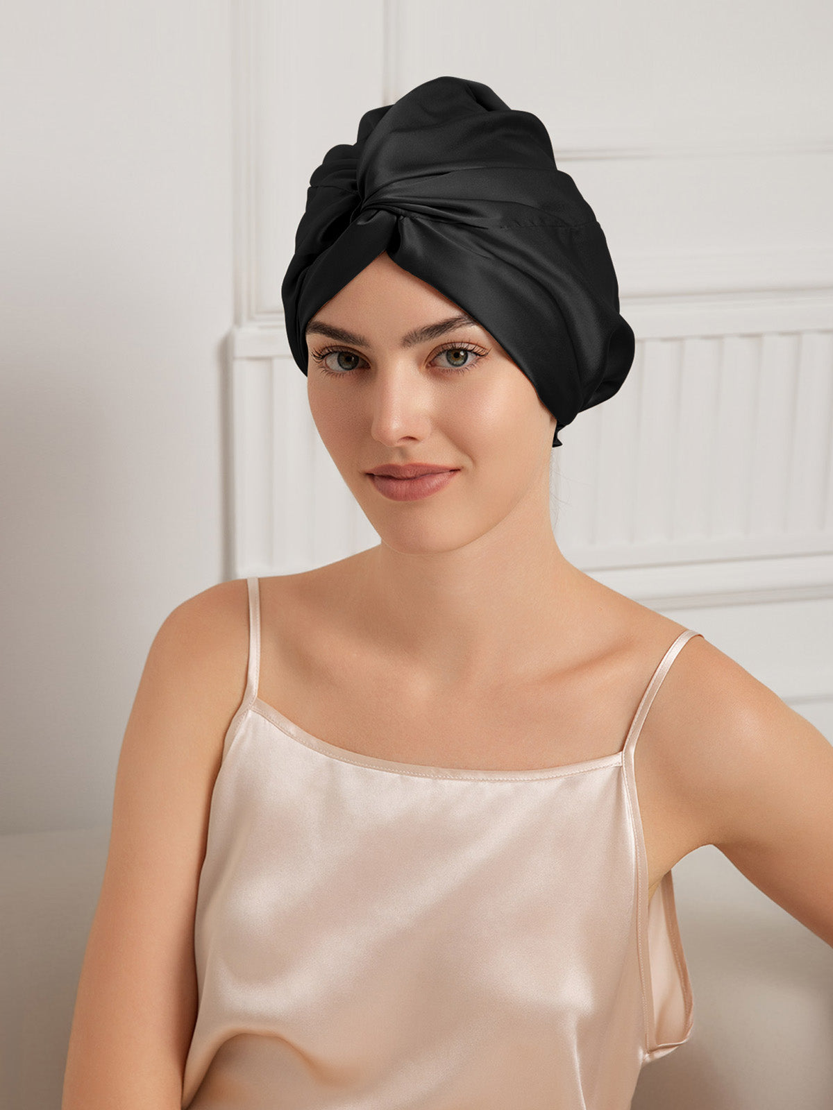 [Black] SilkSilky  22Momme Pure Silk Sleep Cap 001