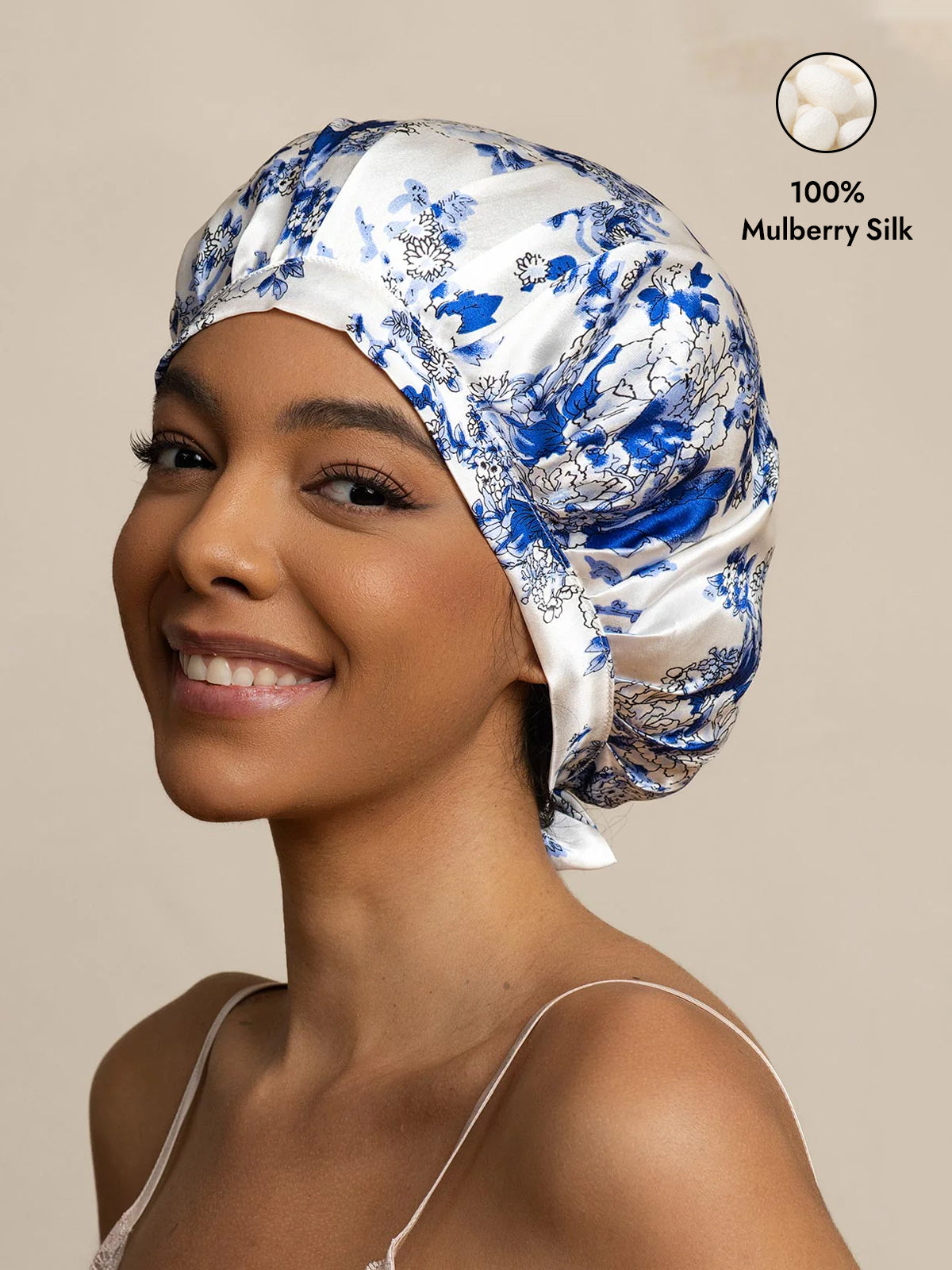 [Blue and White Porcelain] SilkSilky  Pure Silk Sleep Cap 001