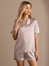 [Shadow Gray] SilkSilky  Short Sleeve Lapel Collar Women's Pajamas 005