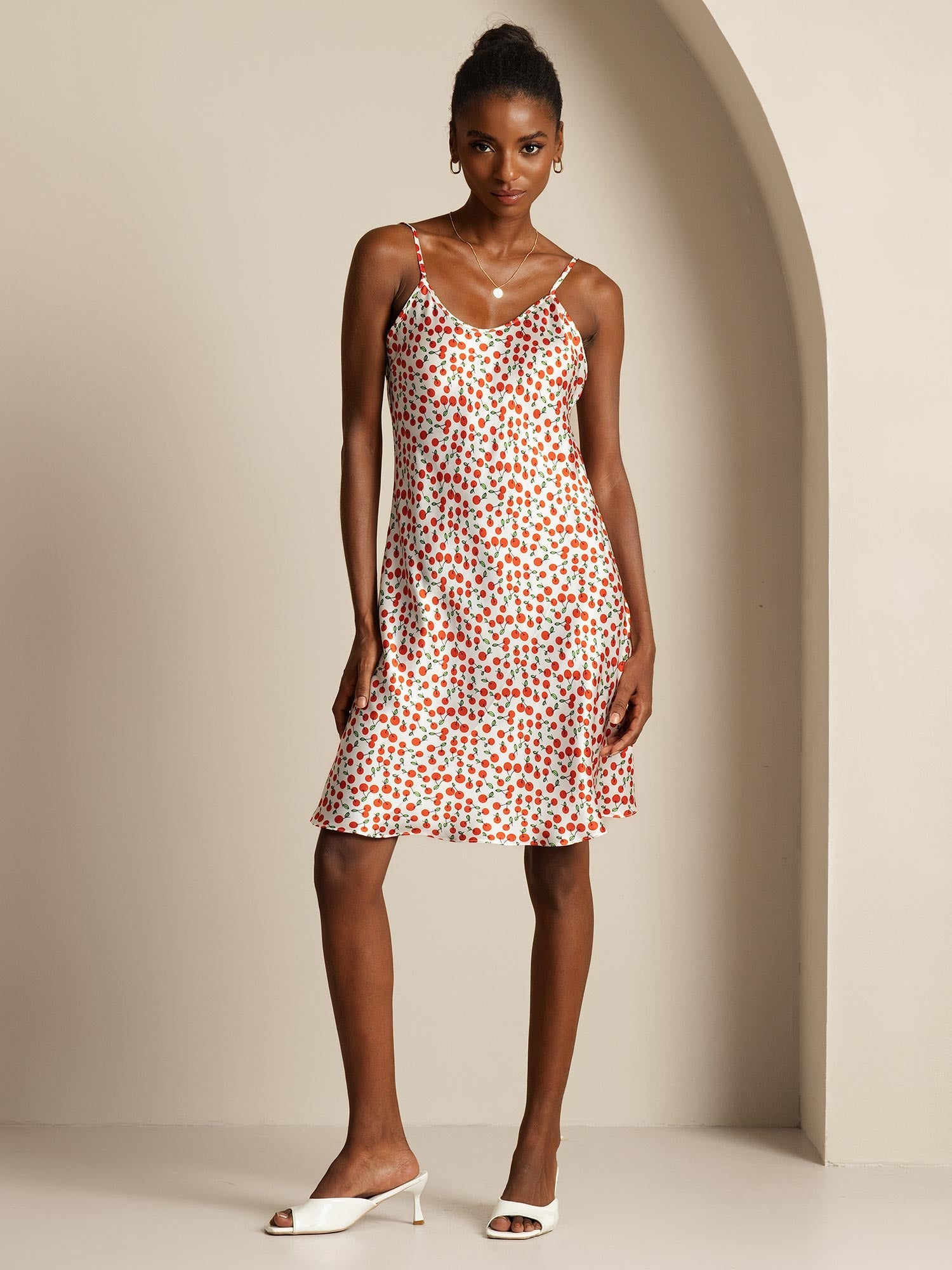 [Cherry] SilkSilky  Pure Silk V Neck Dress 001,