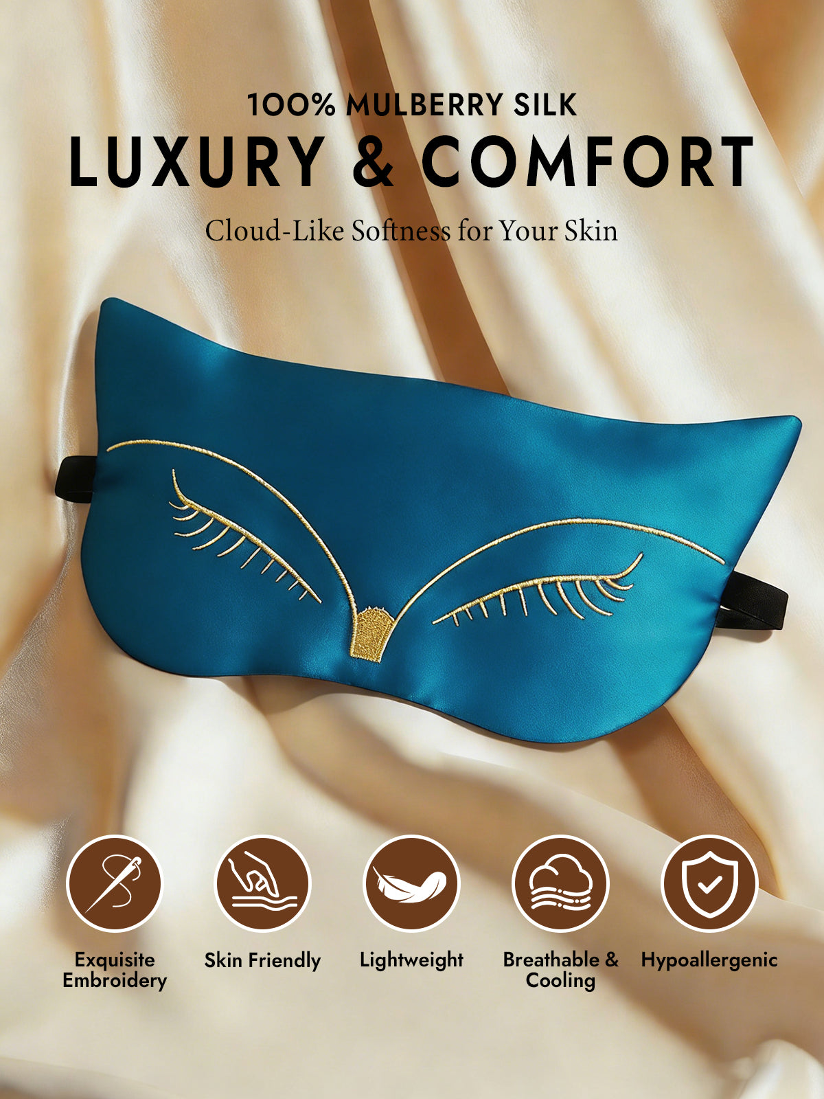 Pure Silk Cat Embroidered Eye Mask