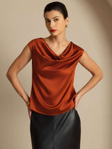 [Caramel] SilkSilky  Cap Sleeve Cowl Neck Women's T-Shirt 004