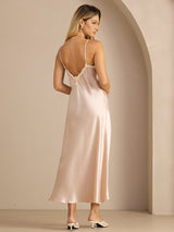 [Pink] SilkSilky  Spaghetti Strap V Neck Dress 002