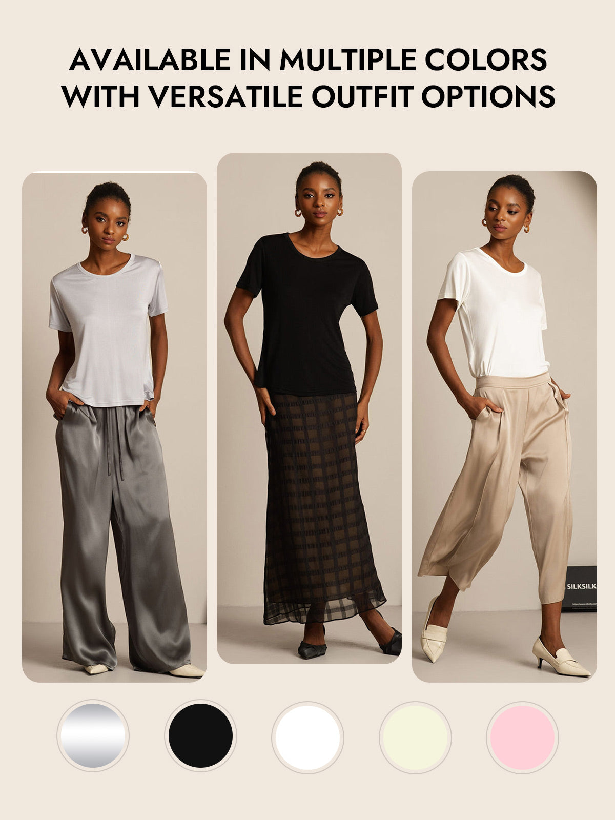 [Black] SilkSilky  Silk Knitted Short Sleeve Round Neck Women's T-Shirt 006