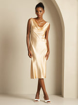 [Champagne] SilkSilky  Sleeveless Cowl Neck Dress 001