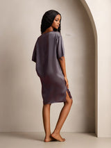 [Purple Gray] SilkSilky  Half Sleeve V Neck Nightgown 002