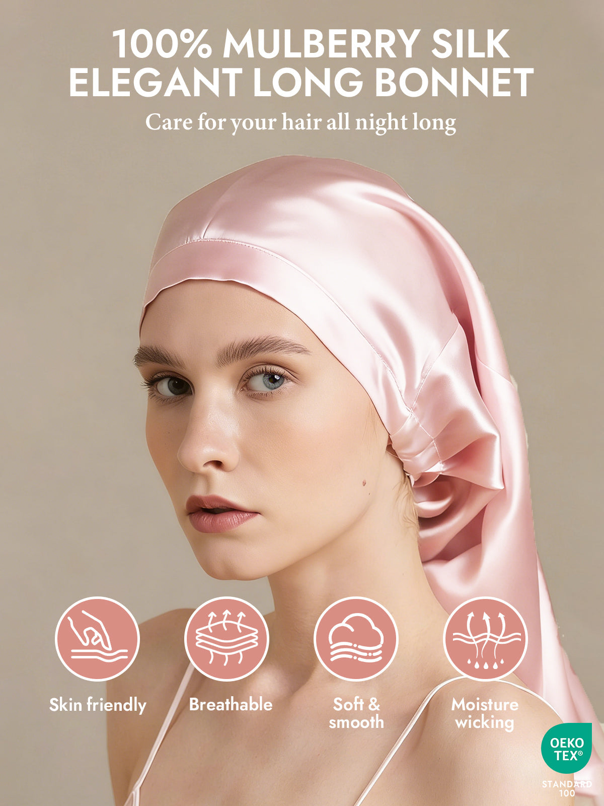 [Light Pink] SilkSilky  Pure Silk Sleep Cap 002