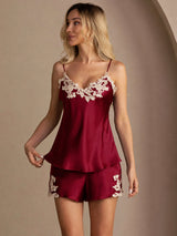 [Wine] SilkSilky  Spaghetti Strap V Neck Camisole Set 004