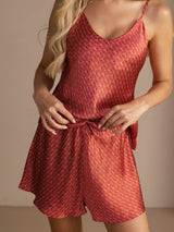 [Wine Ginkgo] SilkSilky  Spaghetti Strap V Neck Camisole Set 004