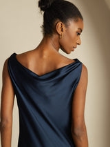 [Dark Blue] SilkSilky  Sleeveless Cowl Neck Dress 004