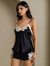 [Black] SilkSilky  Spaghetti Strap V Neck Camisole Set 003
