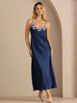 [Blue] SilkSilky  Spaghetti Strap V Neck Dress 001