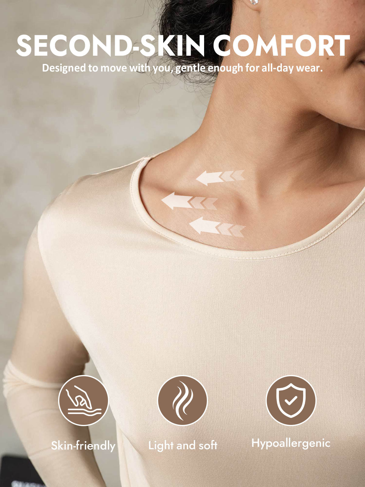 [Tan] SilkSilky  Silk Long Sleeve Round Neck Long Johns 003