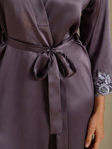 [Purple Gray] SilkSilky  3/4 Sleeve Women's Robe 005