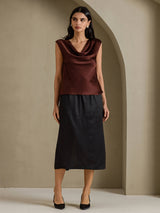 [Bitter Chocolate] SilkSilky  Cap Sleeve Cowl Neck Women's T-Shirt 006