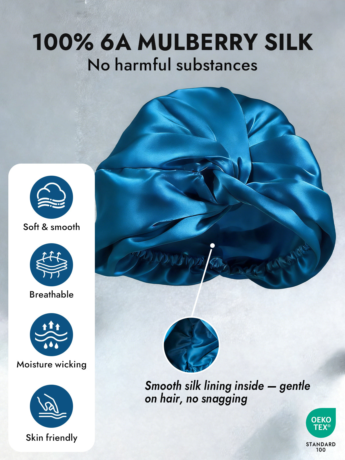 [Teal] SilkSilky  Pure Silk Sleep Cap 004